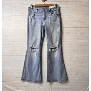 American Eagle Jeans Womens Size 10 Short 30W Low Rise Flare Light Distressed